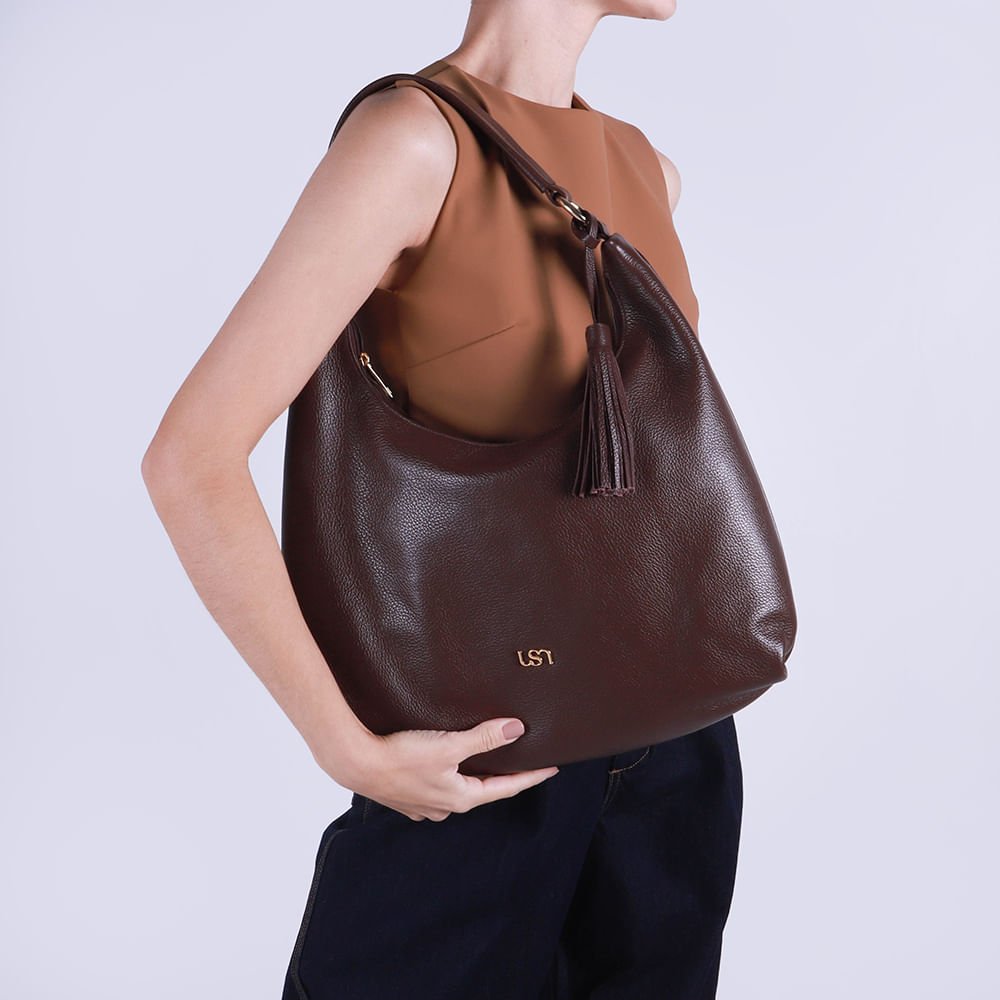 Bolsa Hobo Couro Marrom Barbicacho Marrom 4