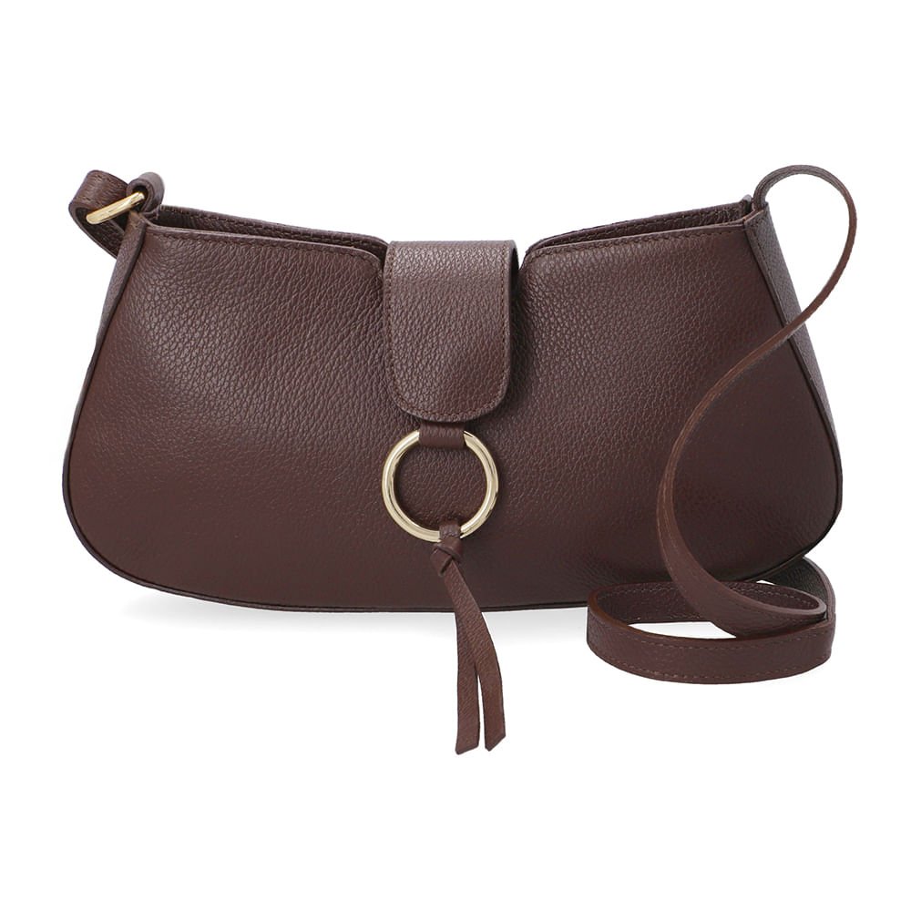 Bolsa Tiracolo Couro Marrom Detalhe Pingente