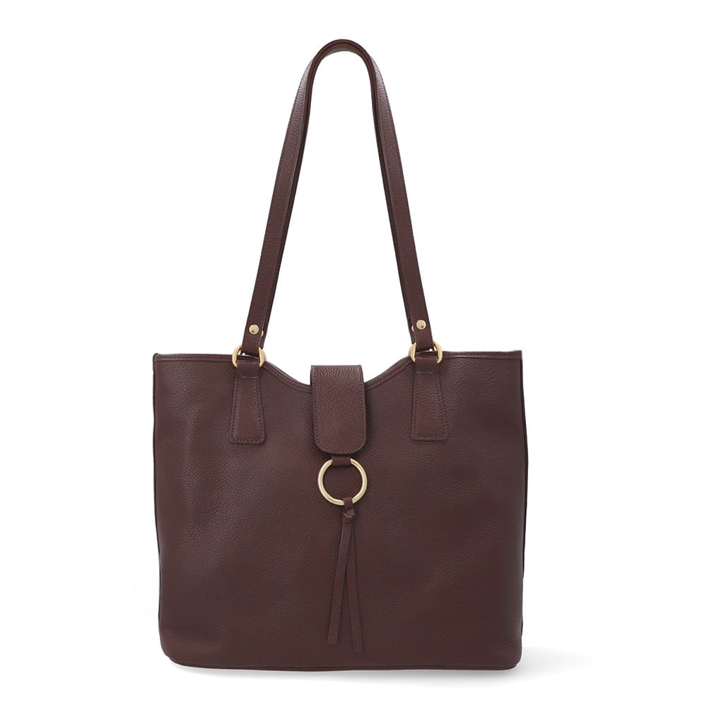 Bolsa Shopper Couro Marrom Detalhe Pingente