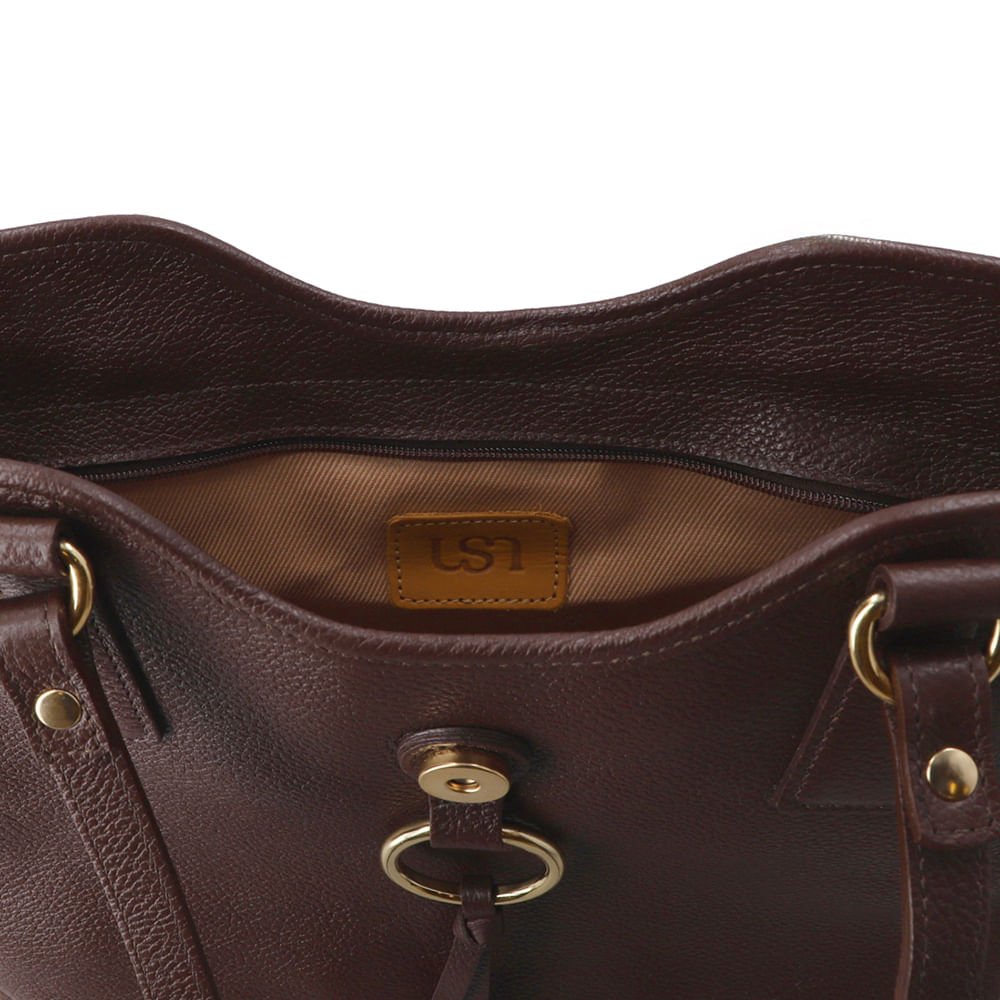 Bolsa Shopper Couro Marrom Detalhe Pingente Marrom 3