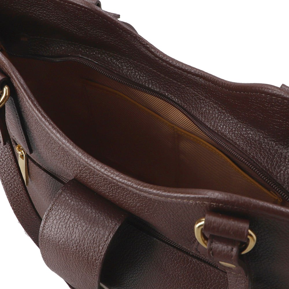 Bolsa Shopper Couro Marrom Detalhe Pingente Marrom 4