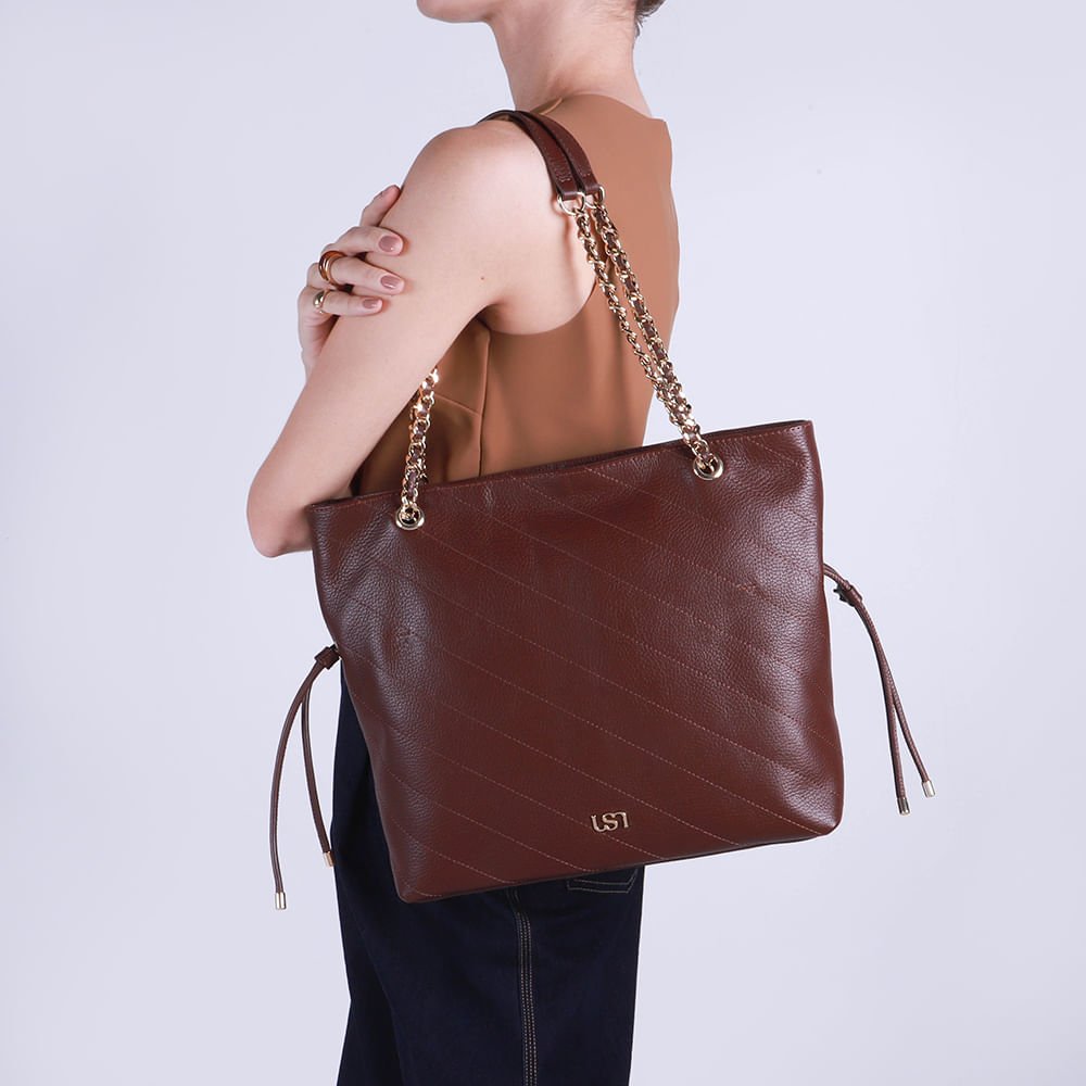Bolsa Shopper Couro Marrom Marrom 4