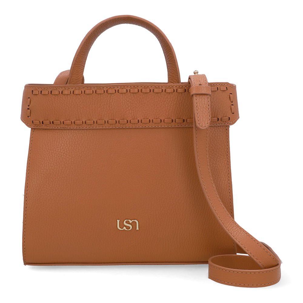 Bolsa Tote Couro Marrom Pesponto