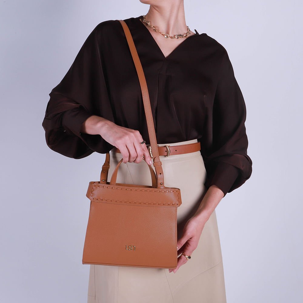 Bolsa Tote Couro Marrom Pesponto Marrom 4