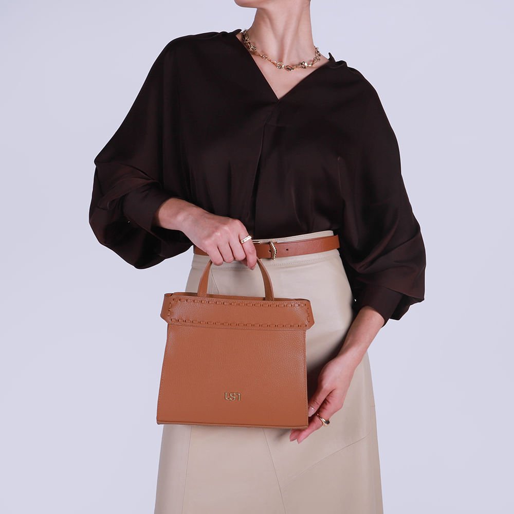 Bolsa Tote Couro Marrom Pesponto Marrom 5