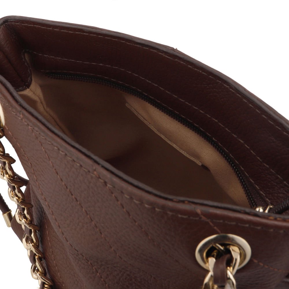 Bolsa Tiracolo Couro Marrom Alça Corrente Marrom 3