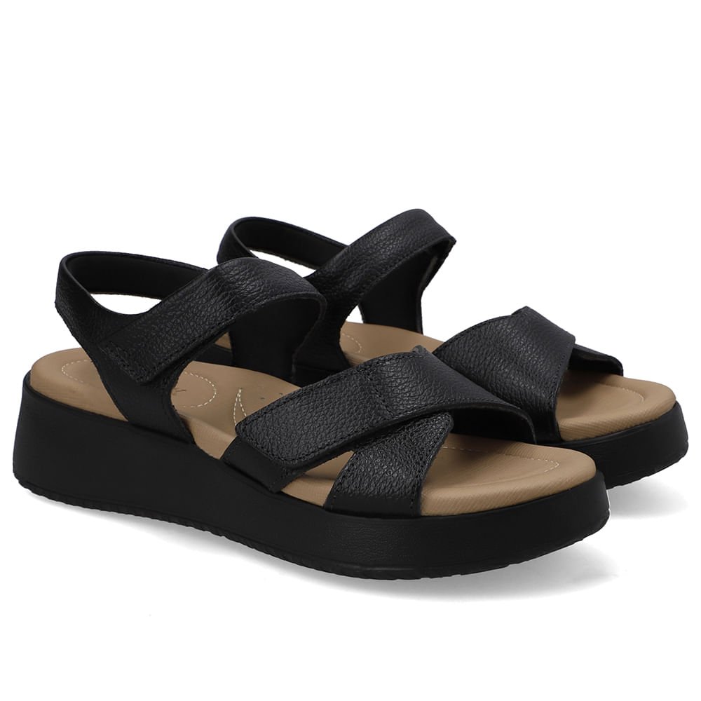 Sandália Fecho-Flex Couro Preta Preto 2