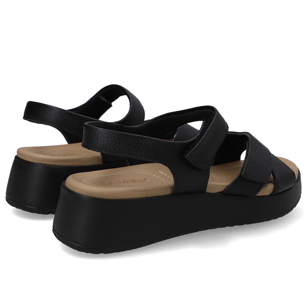 Sandália Fecho-Flex Couro Preta Preto 3