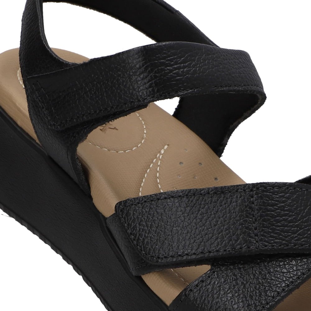 Sandália Fecho-Flex Couro Preta Preto 4