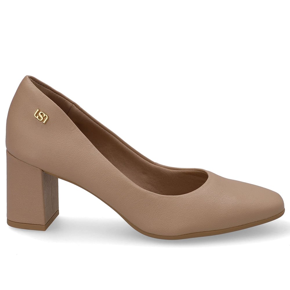 Scarpin Bege Bico Redondo Couro