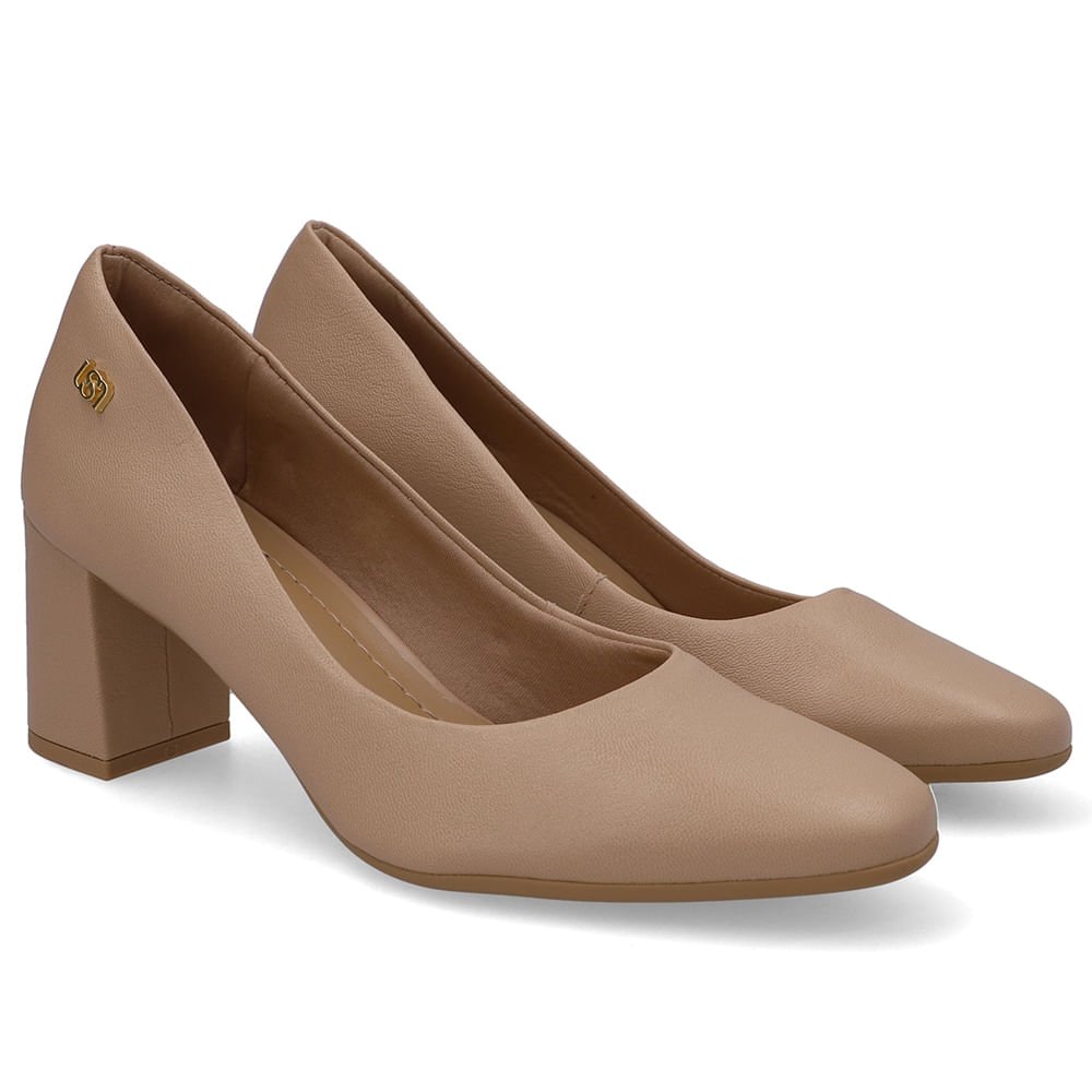 Scarpin Bege Bico Redondo Couro Bege 2