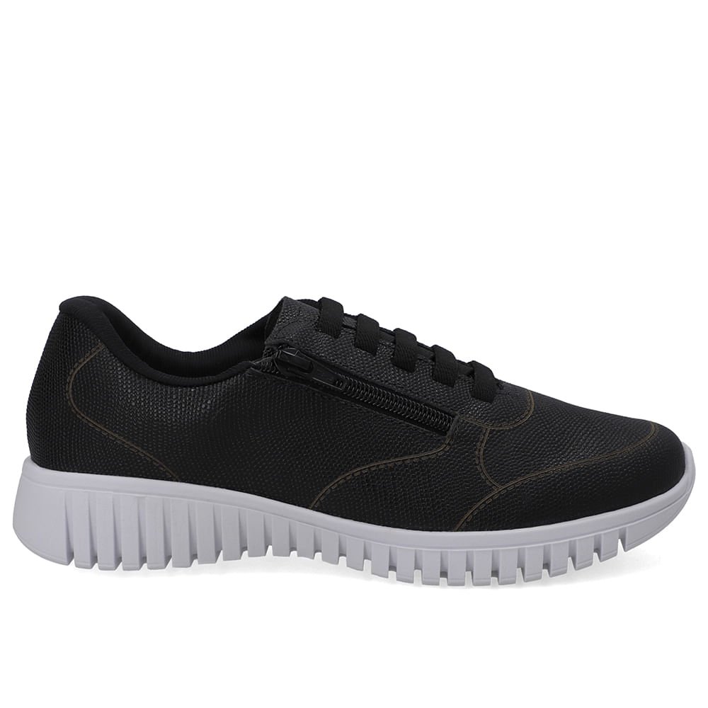 Tênis Zíper Lateral Preto Couro