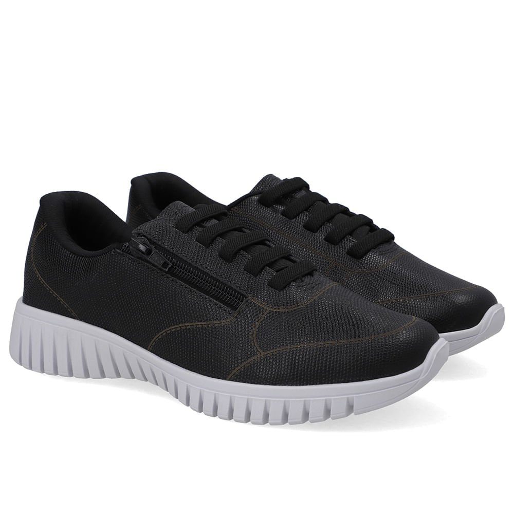 Tênis Zíper Lateral Preto Couro Preto 2