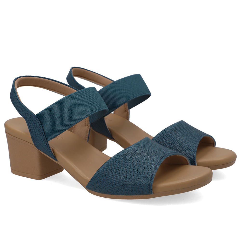 Sandália Salto Bloco Couro Azul Elástico Azul 2
