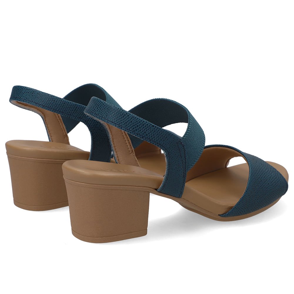 Sandália Salto Bloco Couro Azul Elástico Azul 3