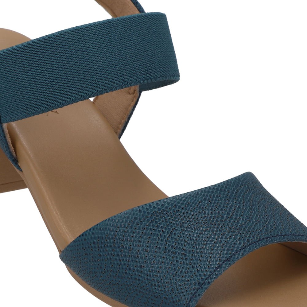 Sandália Salto Bloco Couro Azul Elástico Azul 4