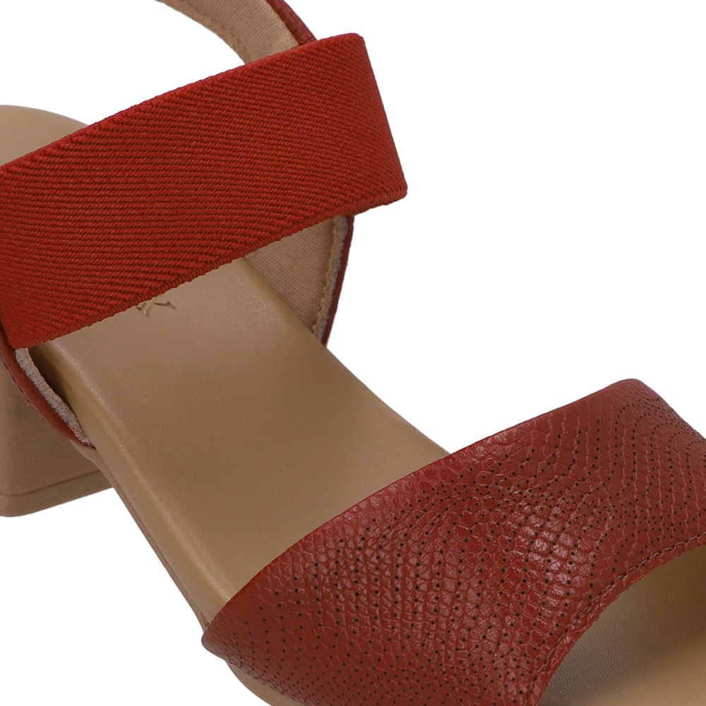 Sandália Salto Bloco Couro Vermelha Elástico Vermelho 4