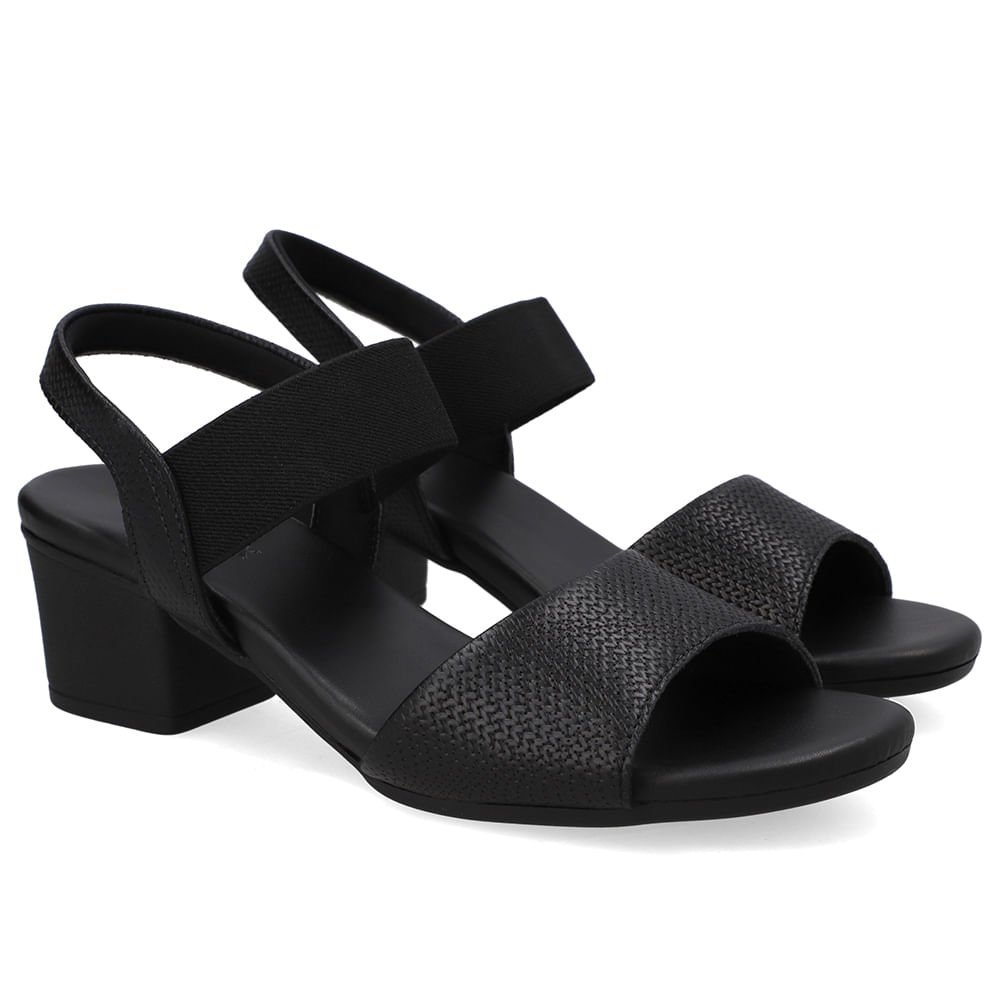 Sandália Salto Bloco Couro Preta Elástico Preto 2