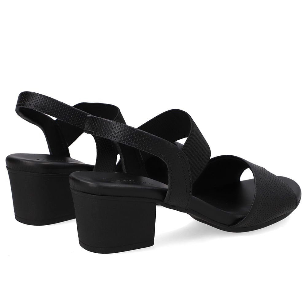 Sandália Salto Bloco Couro Preta Elástico Preto 3