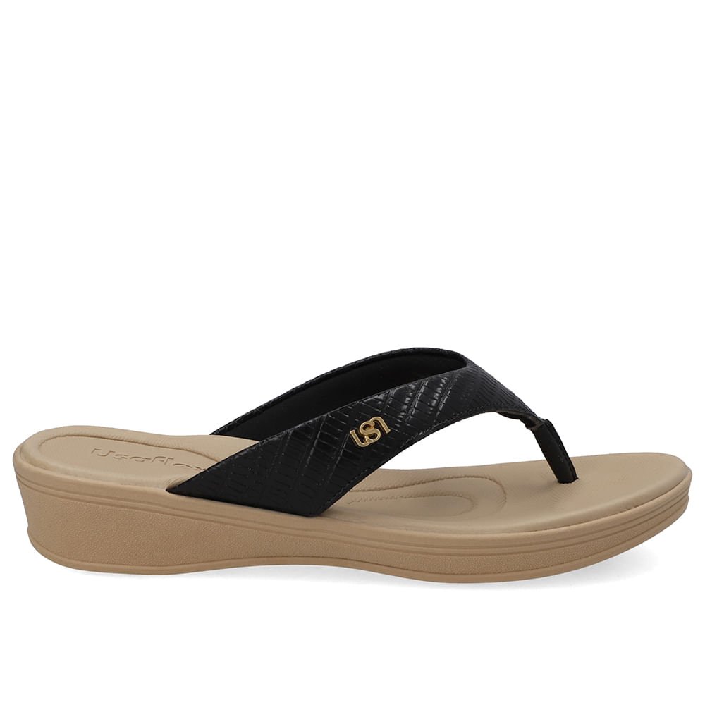 Chinelo Salto Plataforma Couro Preto