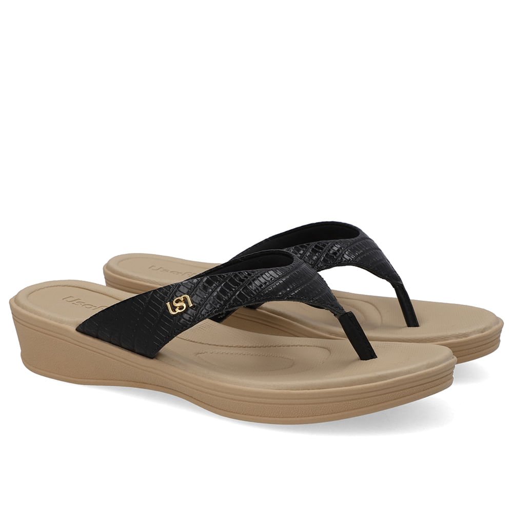 Chinelo Salto Plataforma Couro Preto Preto 2