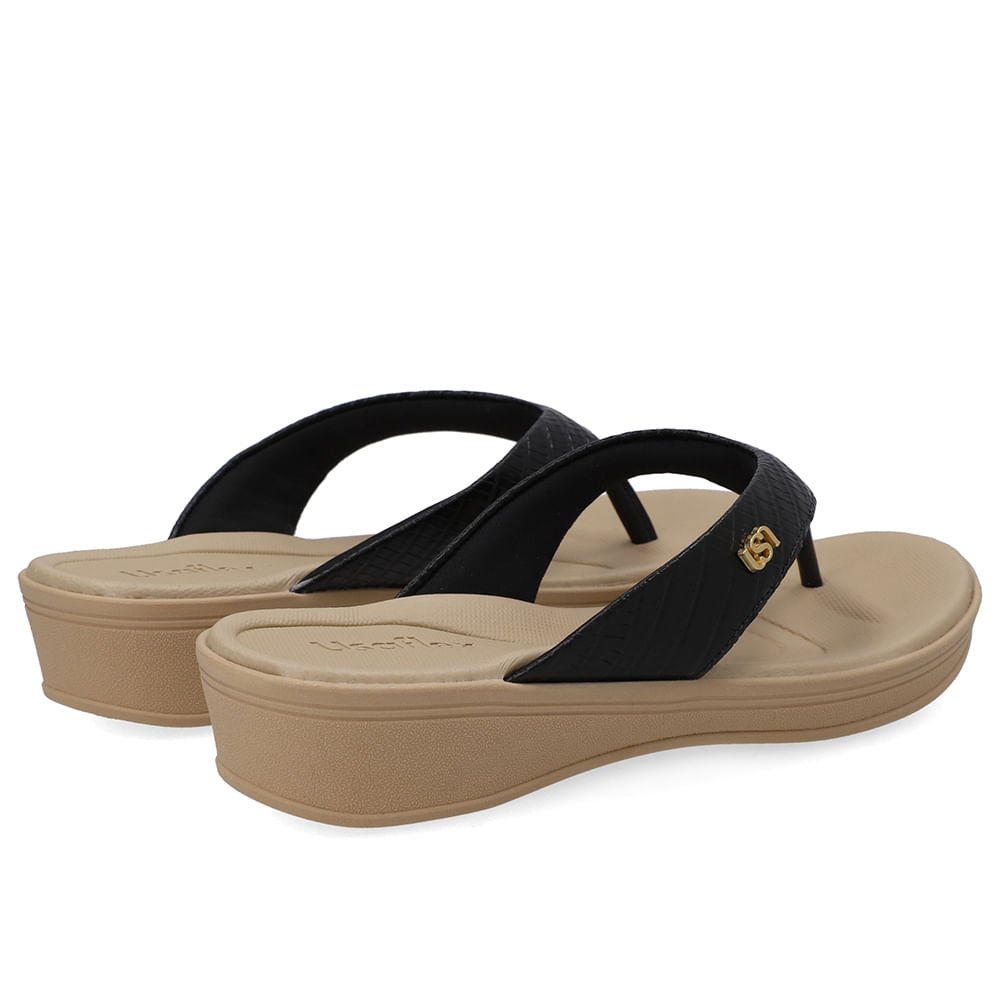 Chinelo Salto Plataforma Couro Preto Preto 3