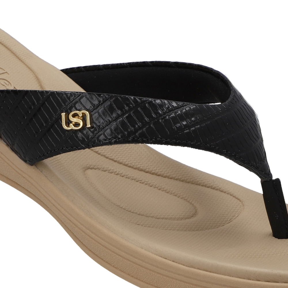 Chinelo Salto Plataforma Couro Preto Preto 4