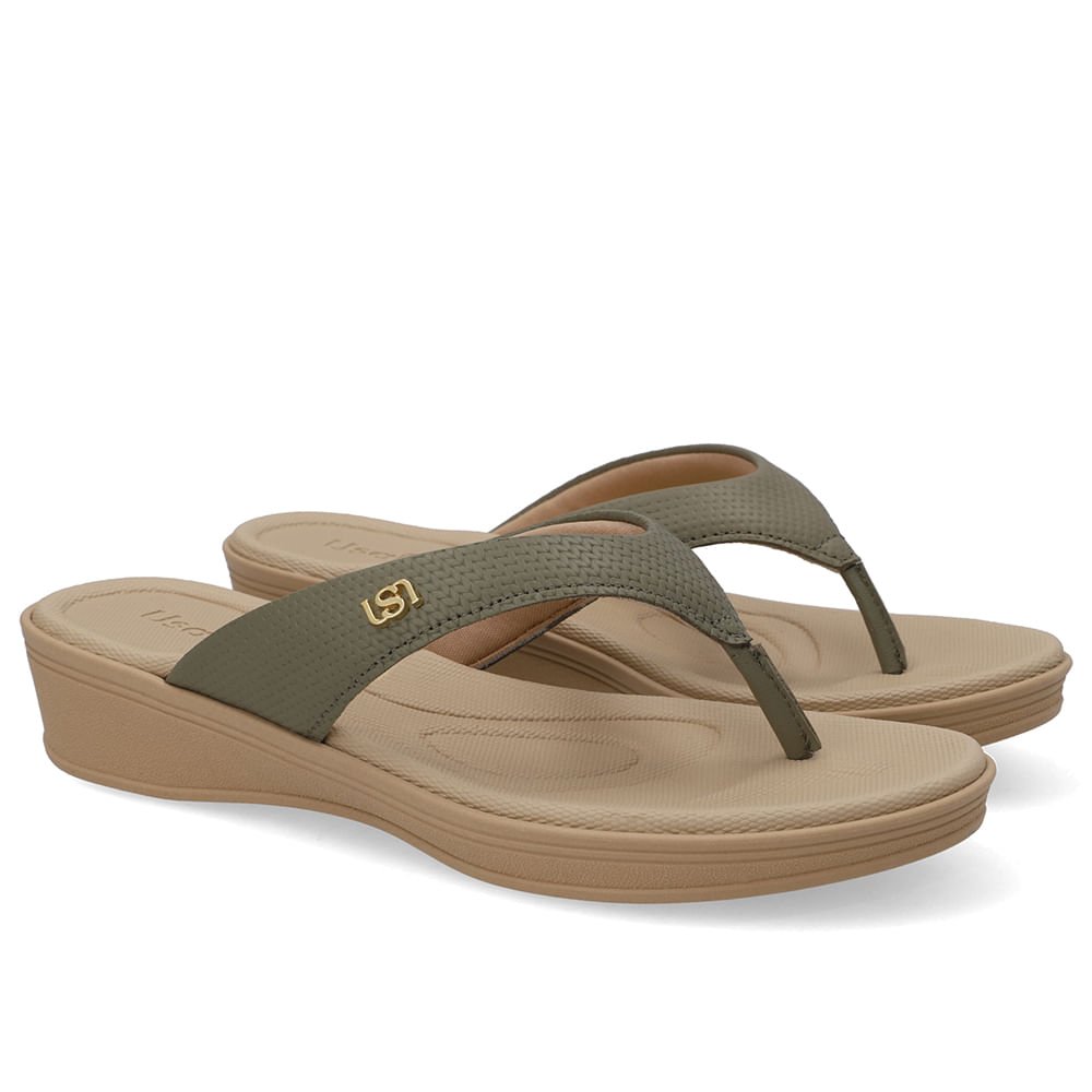 Chinelo Salto Plataforma Couro Verde Verde 2
