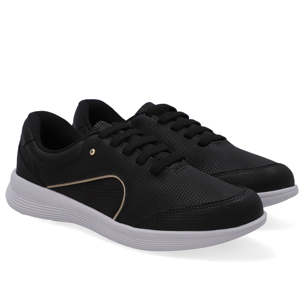 Tênis Preto Couro Cadarço Elástico Preto 2