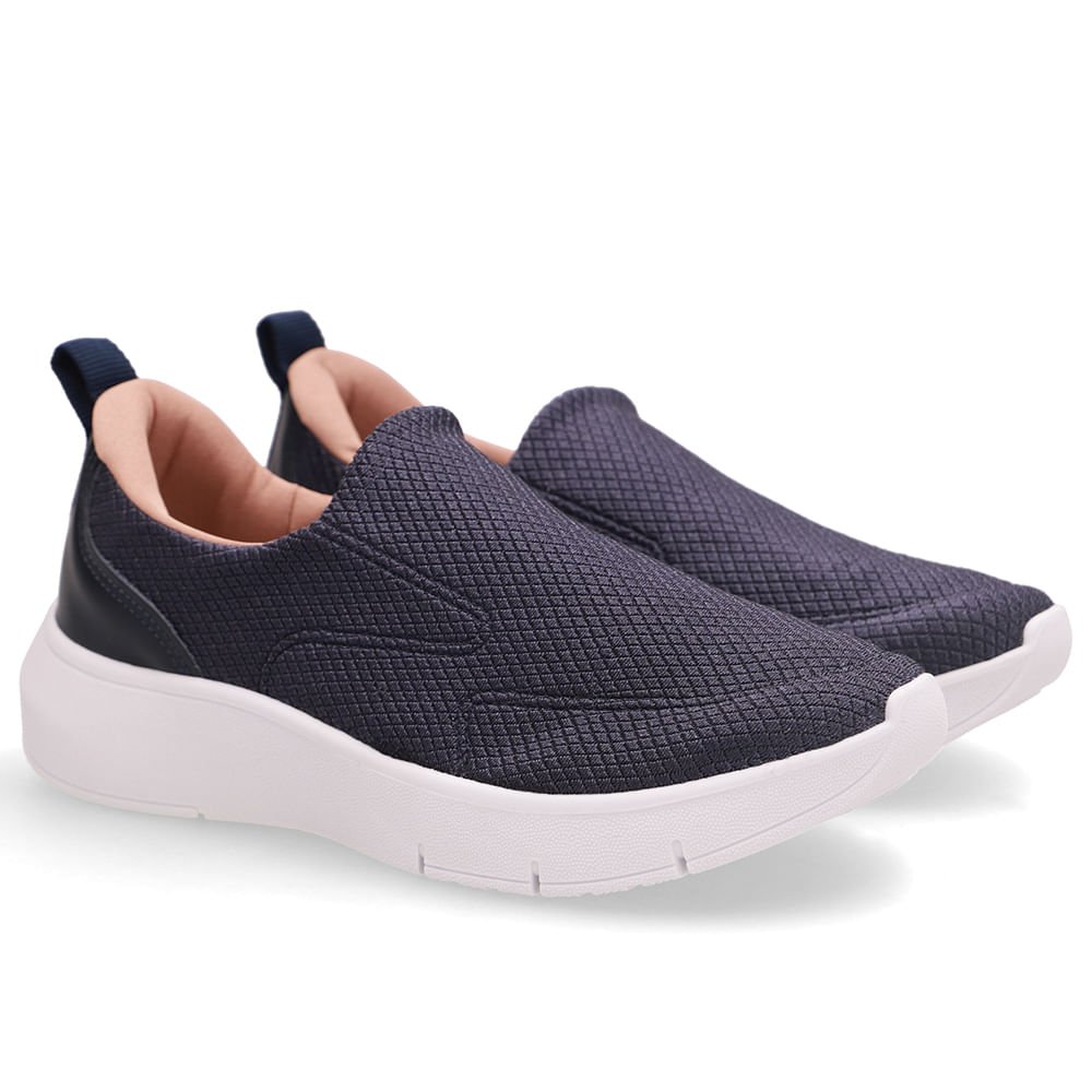 Tênis Azul Slip On Em Tecido e Couro Azul 2