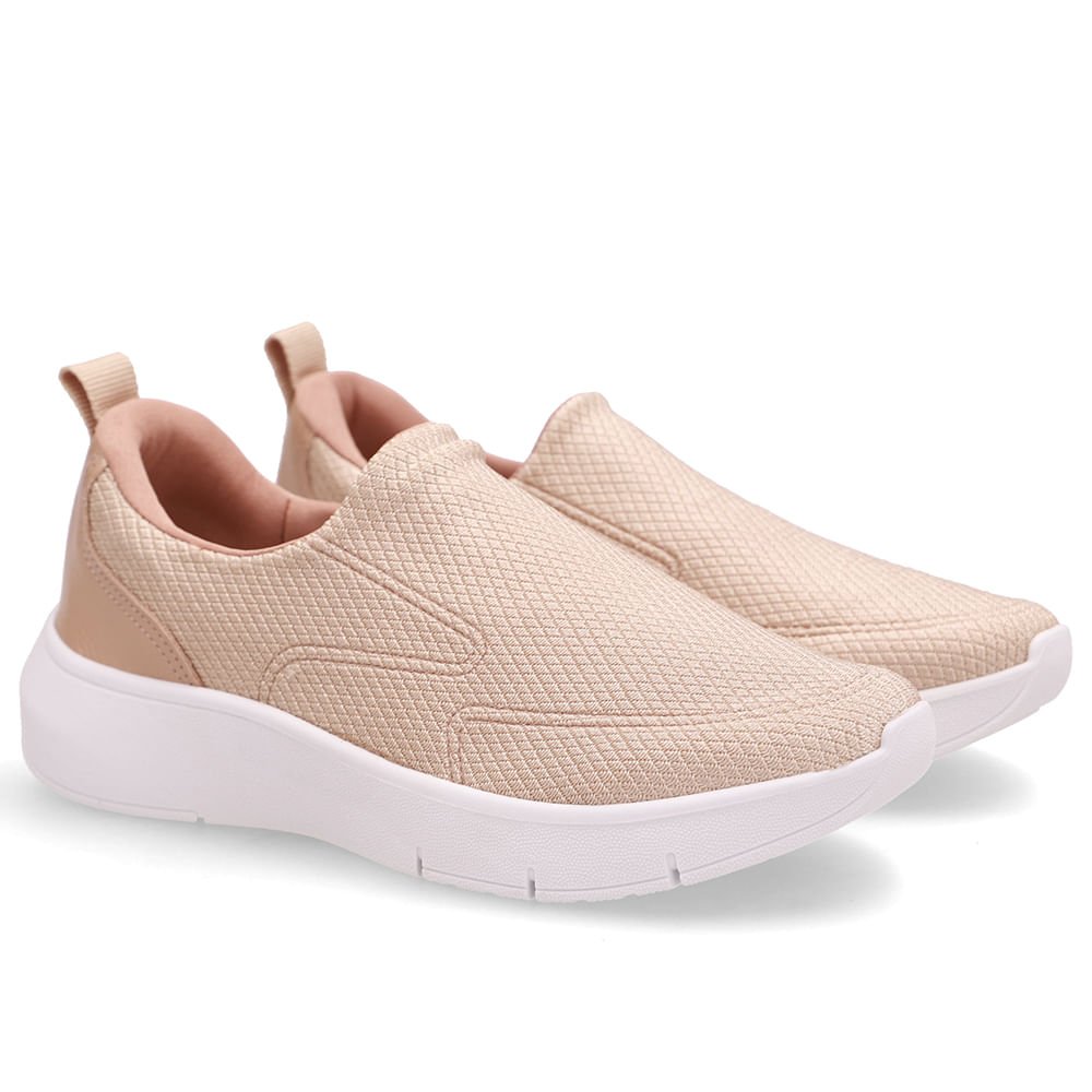 Tênis Bege Slip On Em Tecido e Couro Bege 2