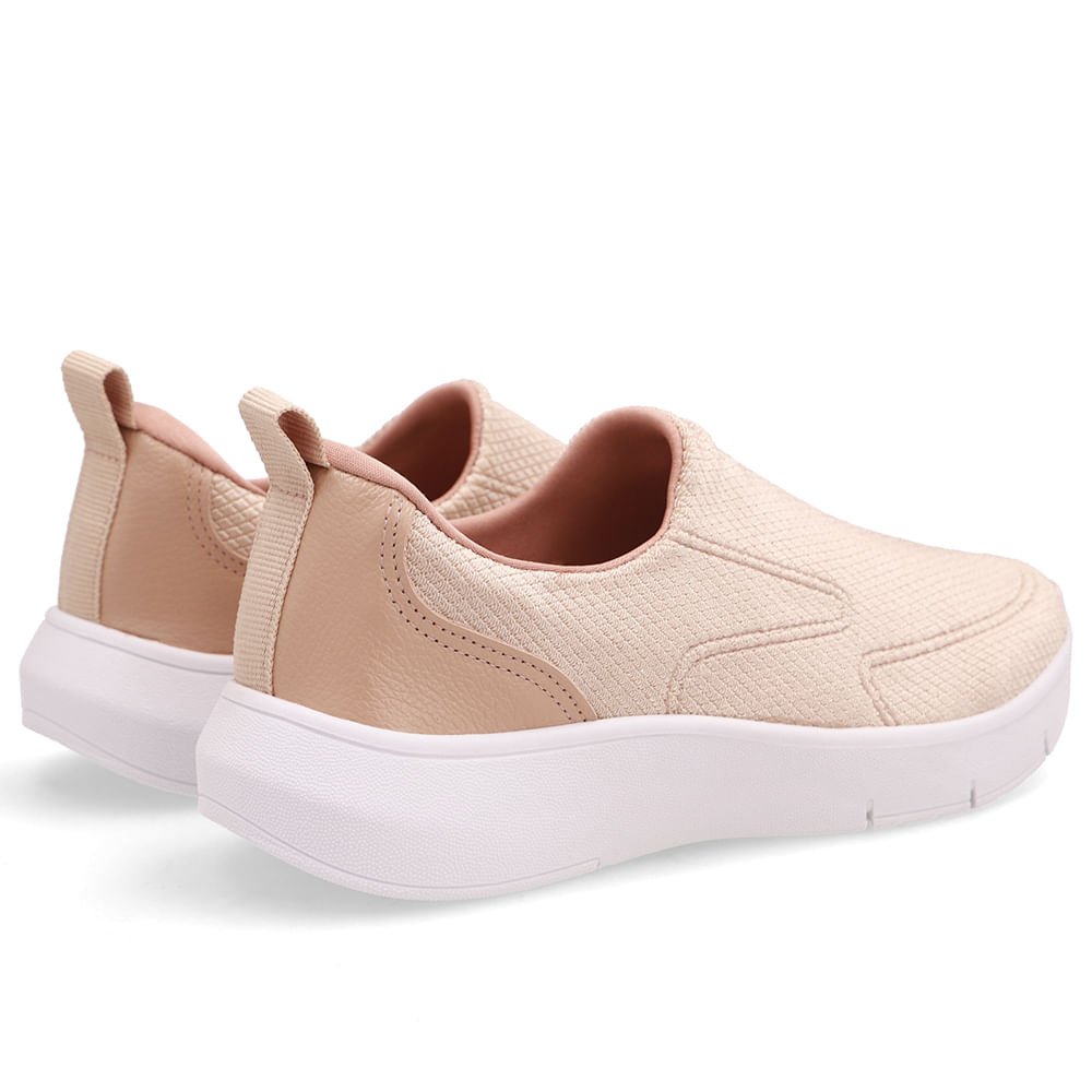 Tênis Bege Slip On Em Tecido e Couro Bege 3