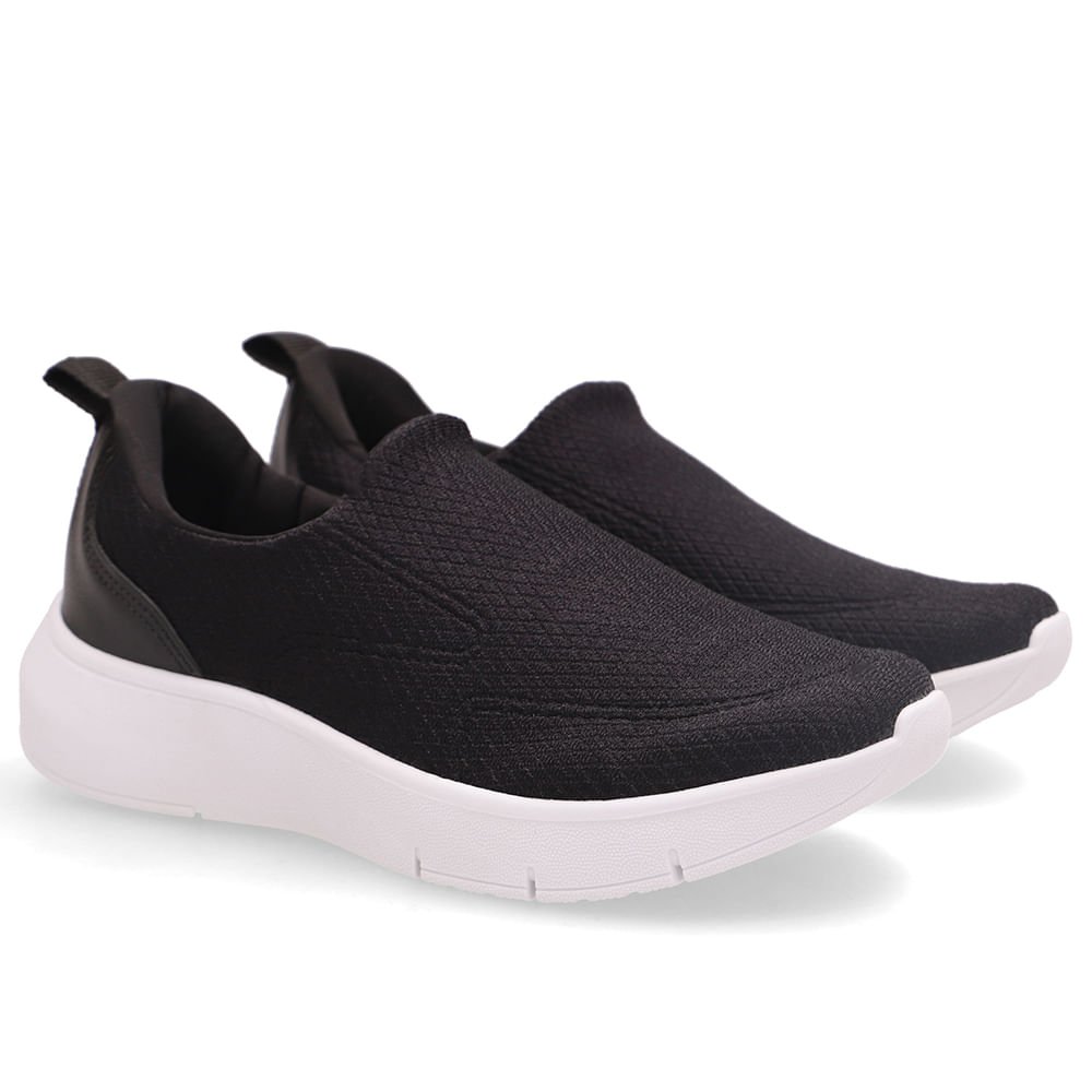 Tênis Preto Slip On Em Tecido e Couro Preto 2