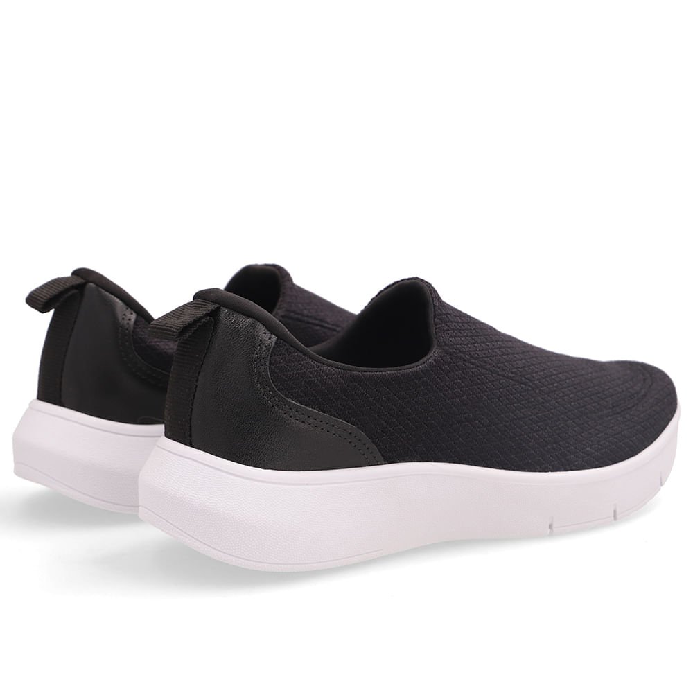 Tênis Preto Slip On Em Tecido e Couro Preto 3