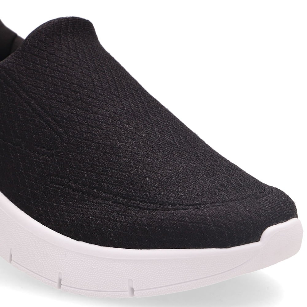 Tênis Preto Slip On Em Tecido e Couro Preto 4