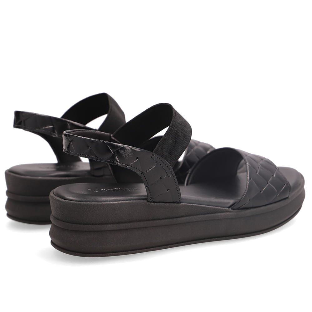 Sandália Em Couro Maxi Tressê Preto Com Elástico Preto 3
