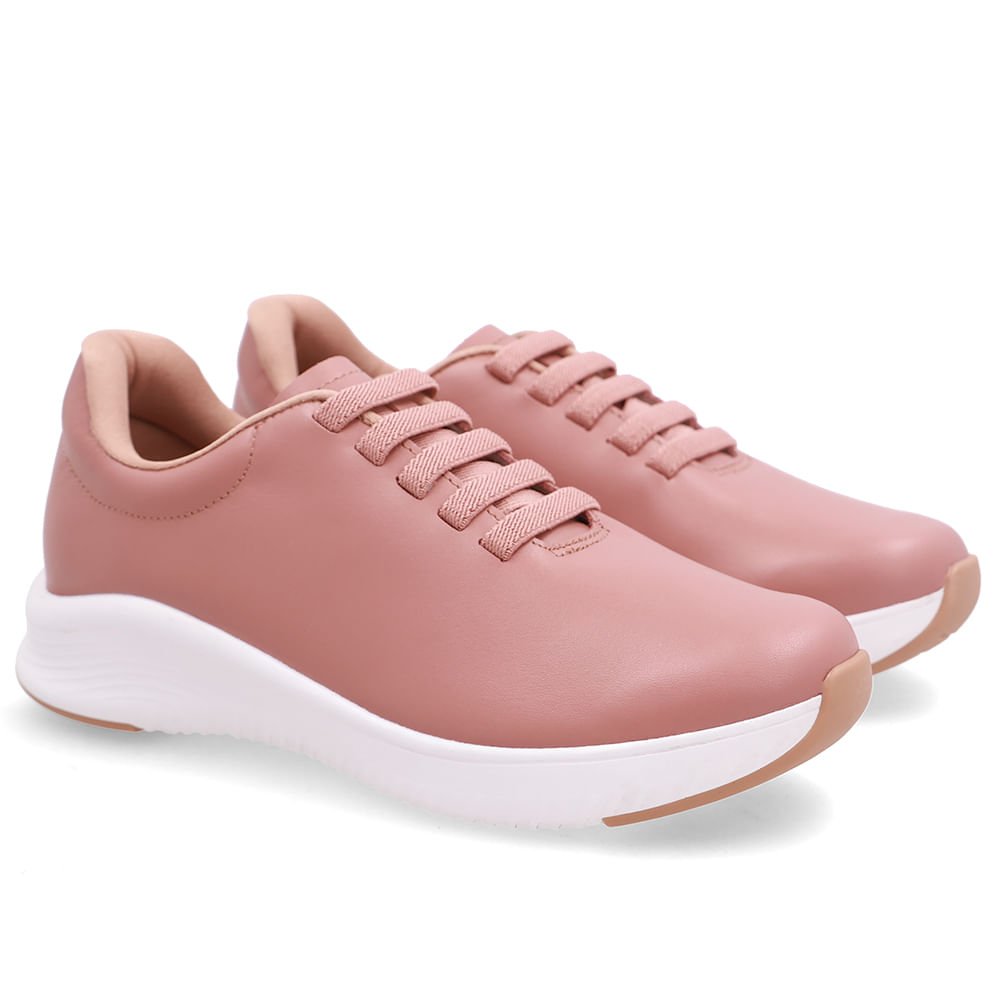 Tênis Couro Rosa Vintage Cadarço Elástico Rosa 2