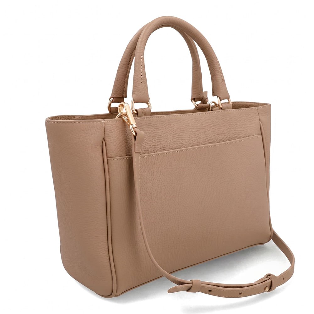 Bolsa Tote Couro Bege Com Charm Flor Bege 2