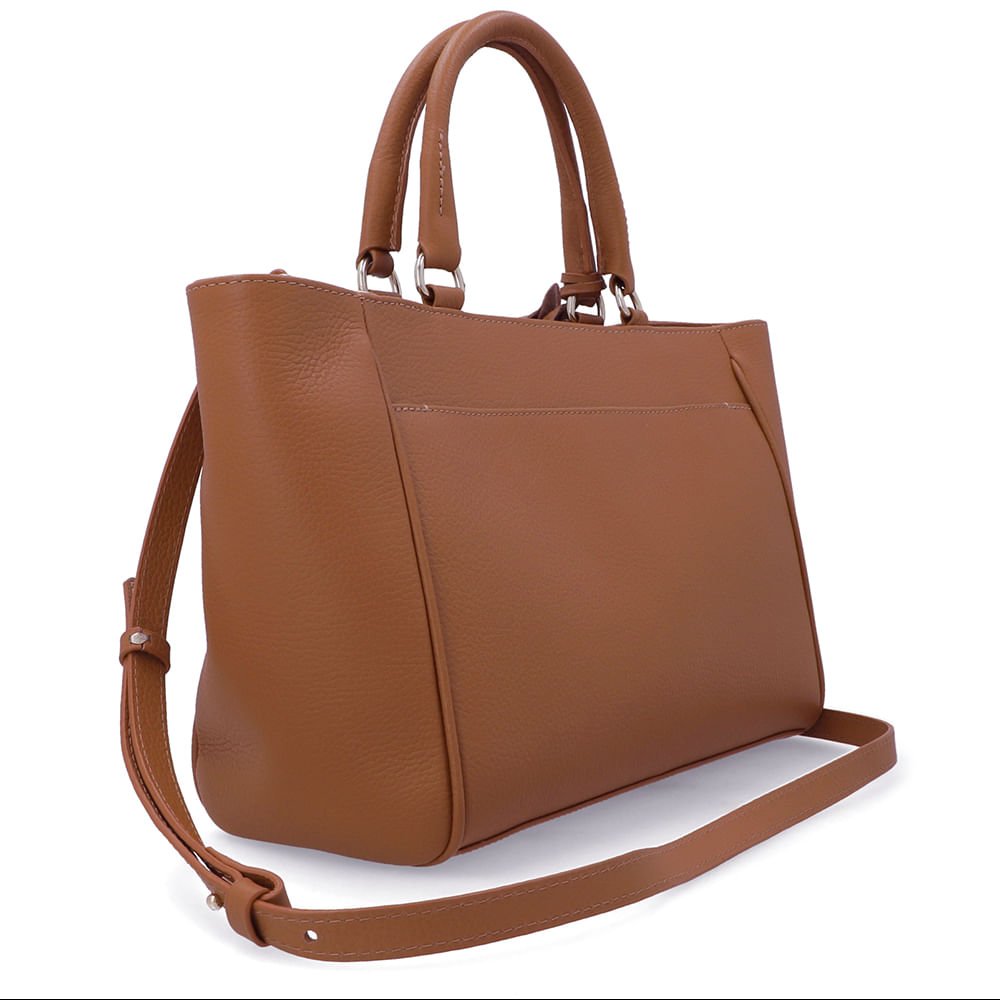 Bolsa Tote Couro Marrom Com Charm Flor Marrom 2
