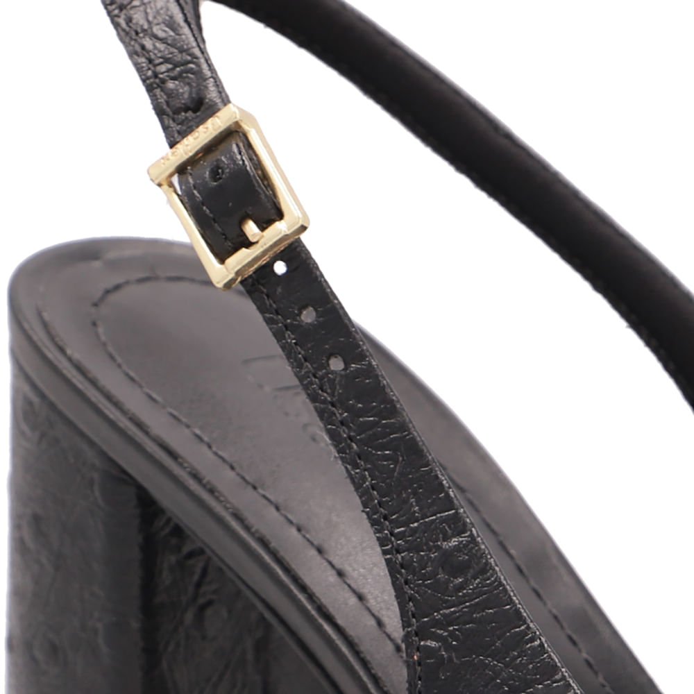 Slingback Salto Bloco Em Couro Preto Texturizado Com Bico Fino Preto 4