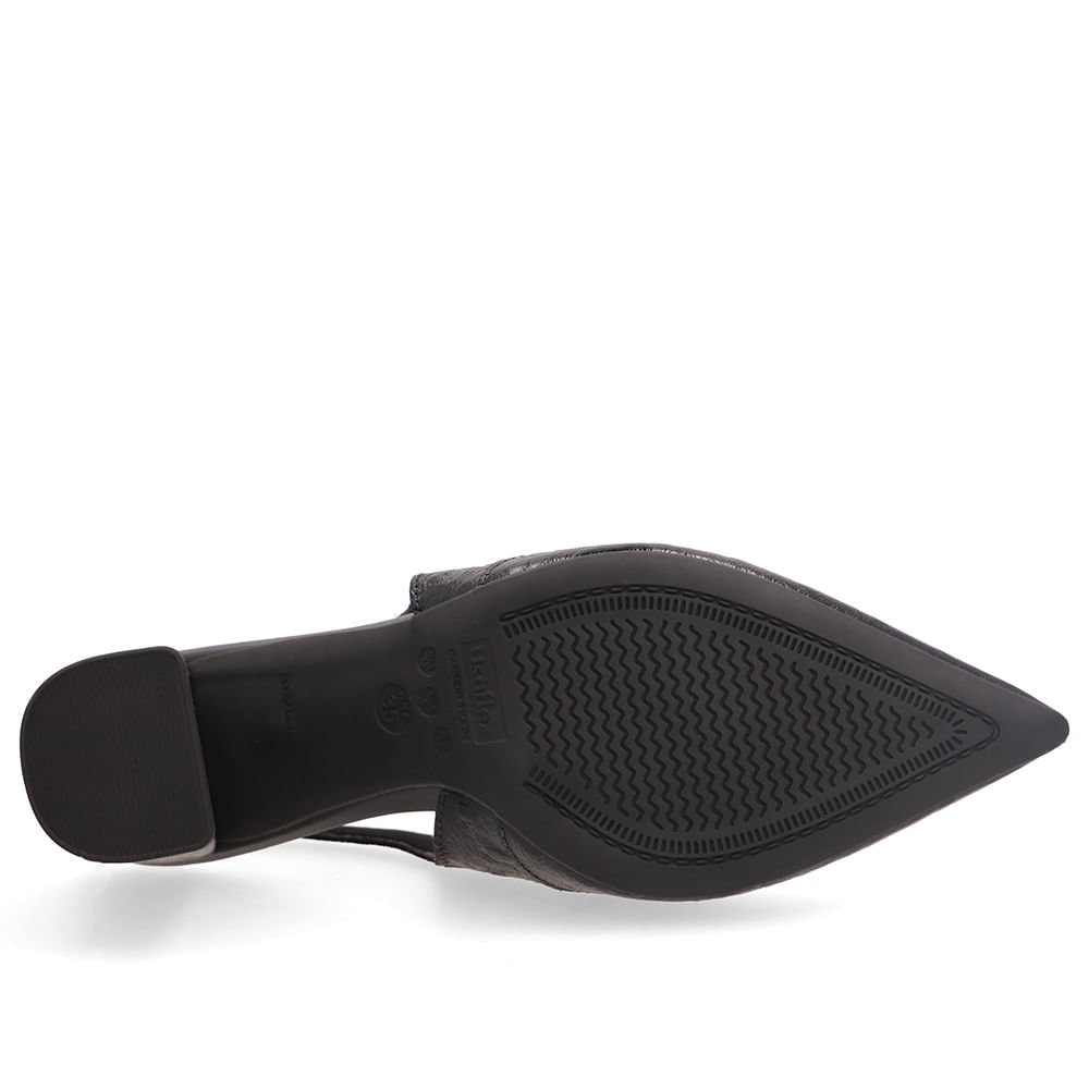 Slingback Salto Bloco Em Couro Preto Texturizado Com Bico Fino Preto 5