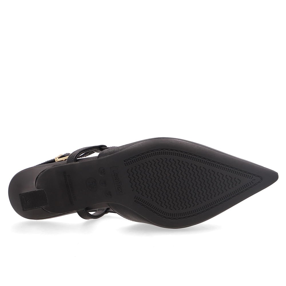 Slingback Em Couro Preto Com Enfeite Floral Preto 5