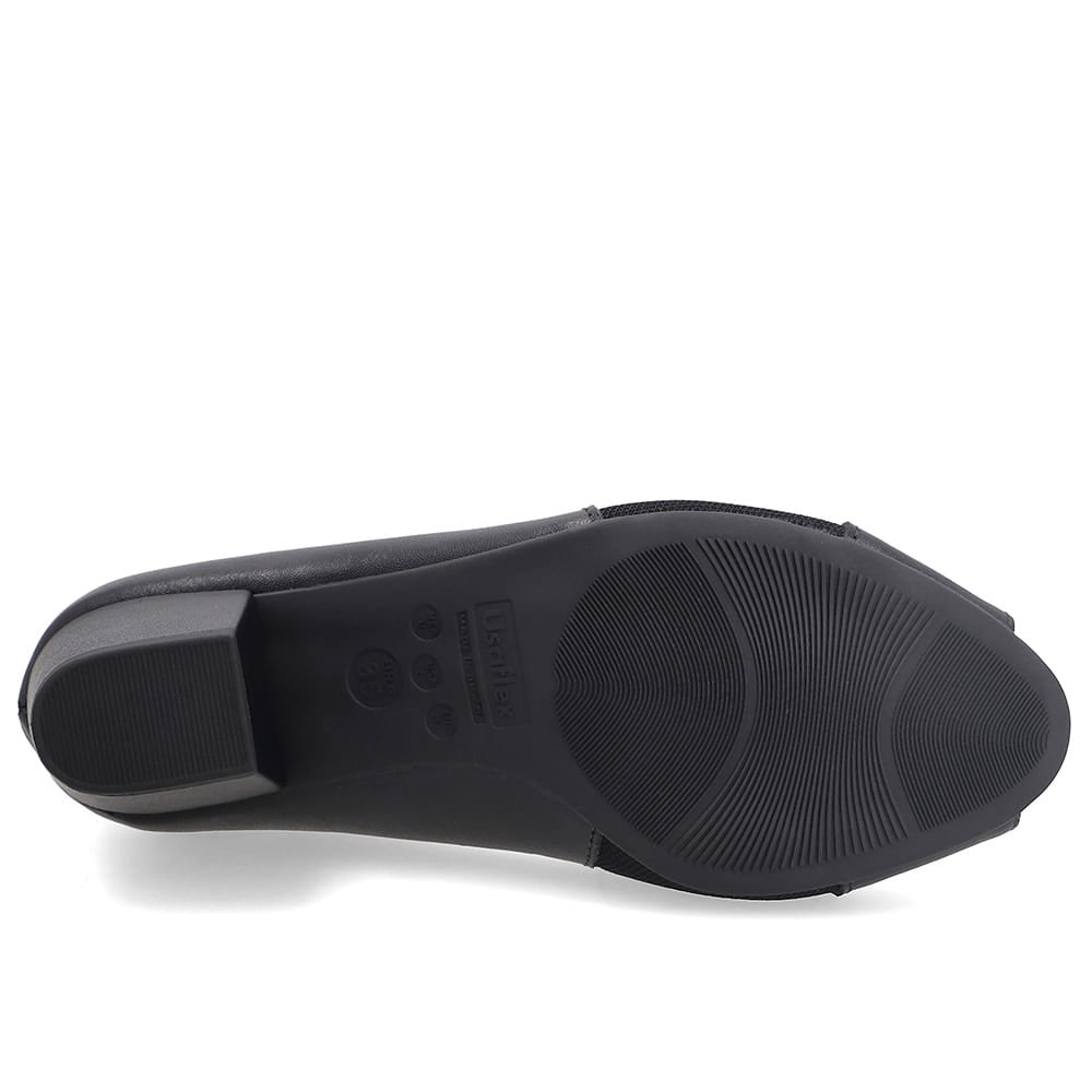 Peep Toe Em Couro E Tecido Preto Com Salto Bloco Preto 5