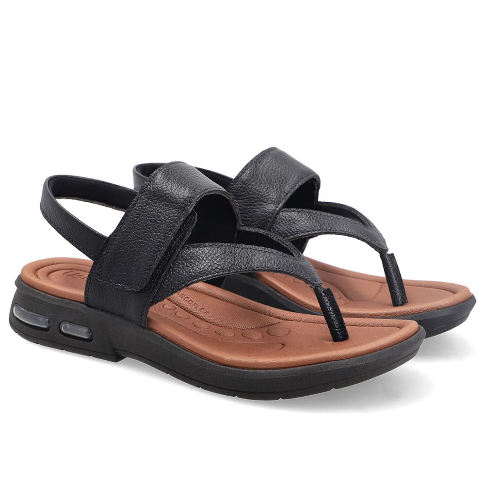 Sandália Em Couro Preto Com Fecho-Flex Preto 2