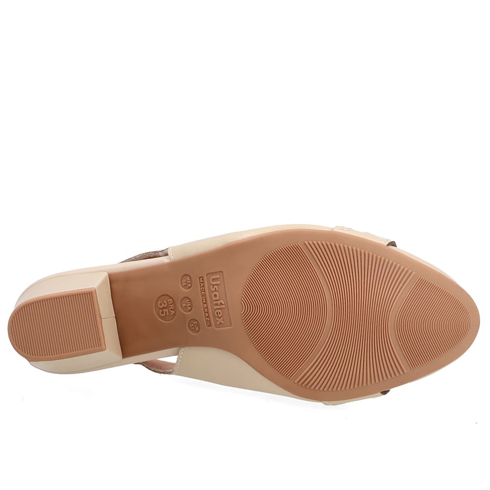 Slingback Em Couro Bege Com Salto Bloco E Detalhe Bordado Bege 5