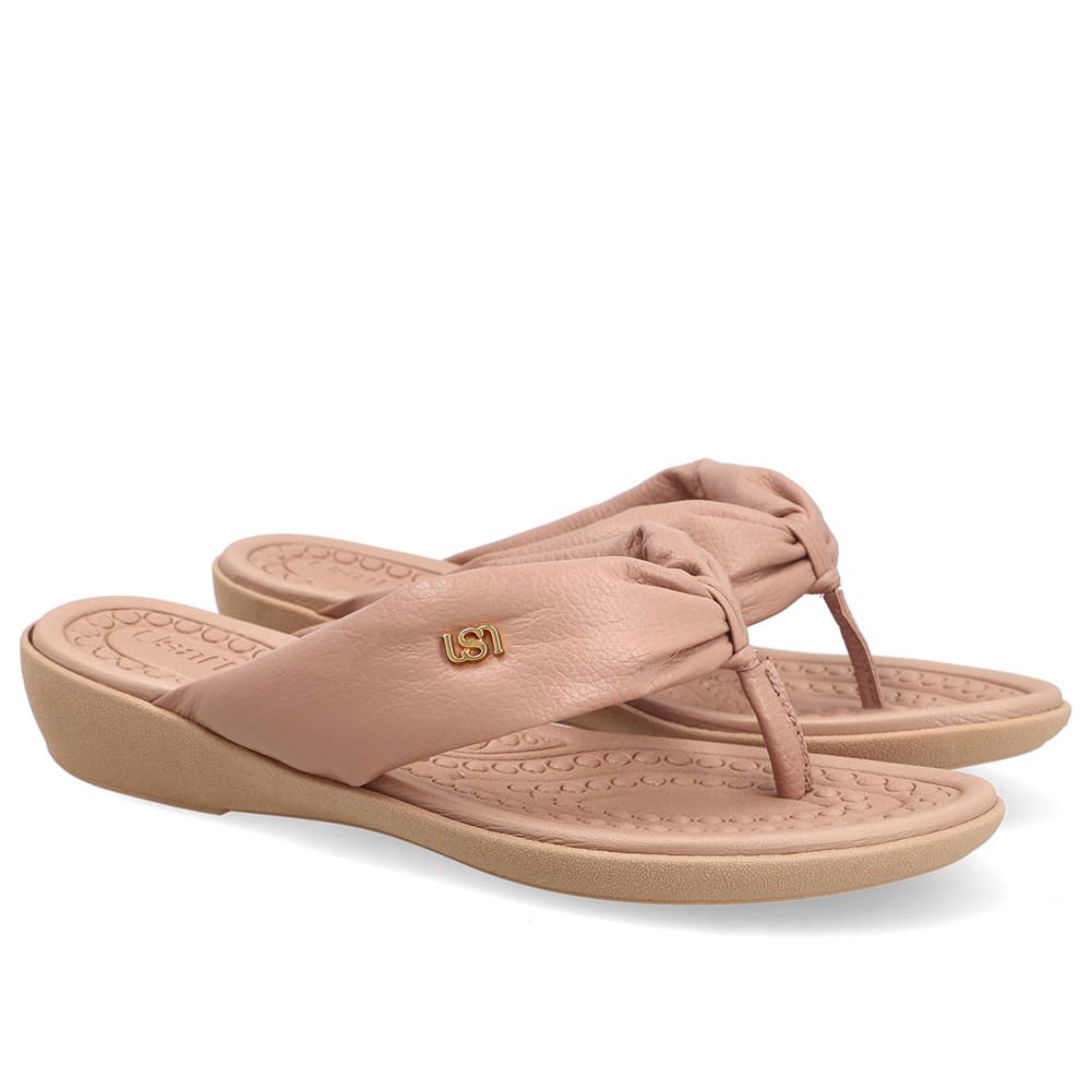 Chinelo Em Couro Bege Com Tira Larga Bege 2