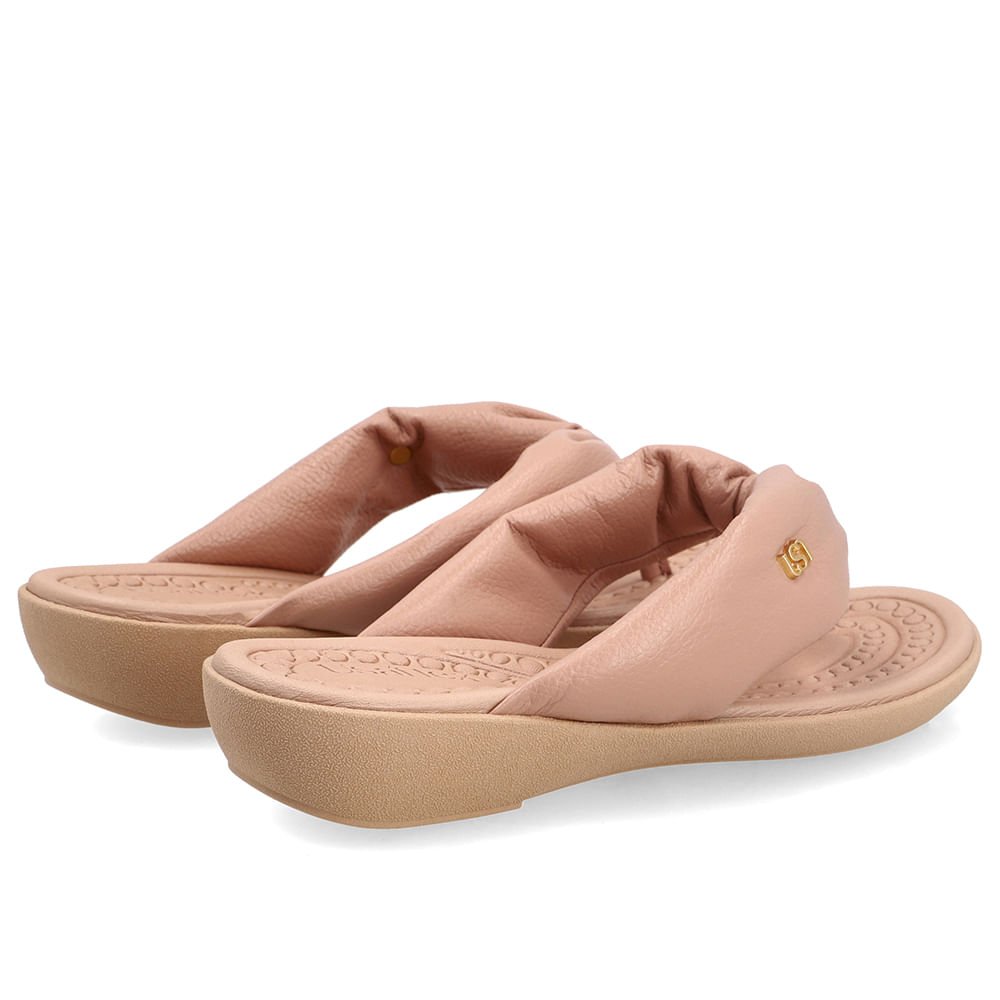 Chinelo Em Couro Bege Com Tira Larga Bege 3