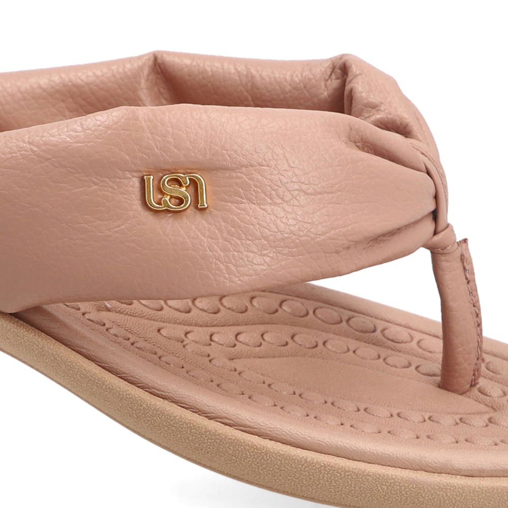 Chinelo Em Couro Bege Com Tira Larga Bege 4