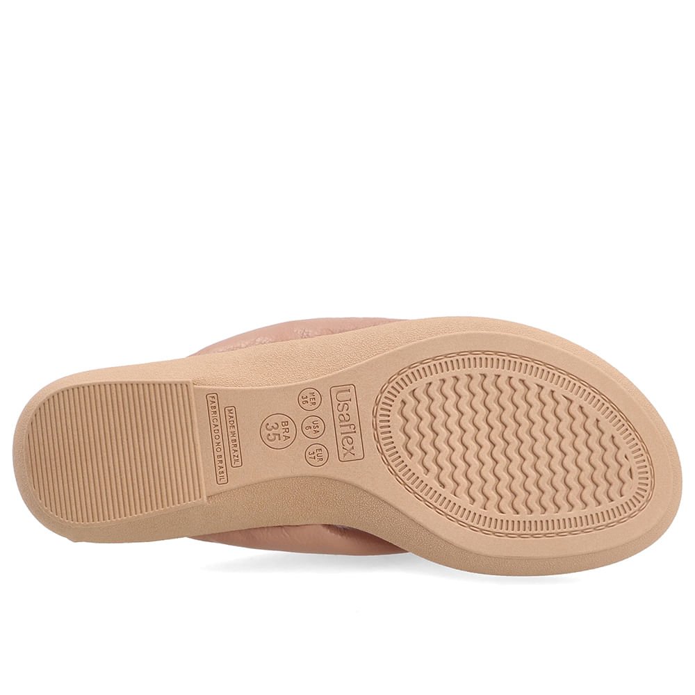 Chinelo Em Couro Bege Com Tira Larga Bege 5