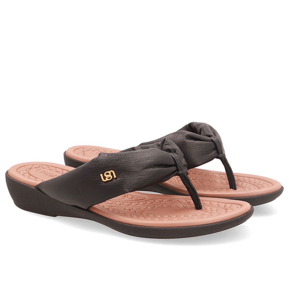 Chinelo Em Couro Preto Com Tira Larga Preto 2